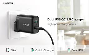 UGREEN 36W USB Charger Quick Charge 3.0 Dual Port - Image 3
